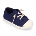 RECYCLED Canvas Kids Sneaker shoes laceless and with toe cap.