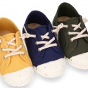 RECYCLED Canvas Kids Sneaker shoes laceless and with toe cap.