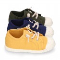 RECYCLED Canvas Kids Sneaker shoes laceless and with toe cap.