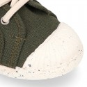 RECYCLED Canvas Kids Sneaker shoes laceless and with toe cap.