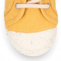 RECYCLED Canvas Kids Sneaker shoes laceless and with toe cap.