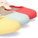 Girl Fashion colors LINEN canvas Ballet Flat shoes angel style with big ribbon closure.