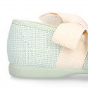 Girl Fashion colors LINEN canvas Ballet Flat shoes angel style with big ribbon closure.