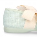 Girl Fashion colors LINEN canvas Ballet Flat shoes angel style with big ribbon closure.