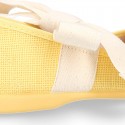 Girl Fashion colors LINEN canvas Ballet Flat shoes angel style with big ribbon closure.