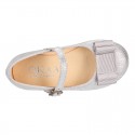 Serratex canvas little Girl Mary Janes with bow in METAL colors.