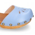 Soft Leather wooden Girl Sandal shoes CLOG style with chopped design.