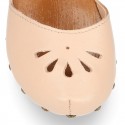 Soft Leather wooden Girl Sandal shoes CLOG style with chopped design.