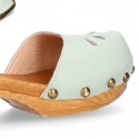 Soft Leather wooden Girl Sandal shoes CLOG style with chopped design.