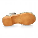 Soft Leather wooden Girl Sandal shoes CLOG style with chopped design.