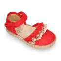 BABY Linen canvas espadrille shoes with laces design.