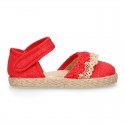 BABY Linen canvas espadrille shoes with laces design.