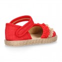 BABY Linen canvas espadrille shoes with laces design.