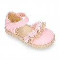 BABY Linen canvas espadrille shoes with laces design.