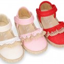 BABY Linen canvas espadrille shoes with laces design.