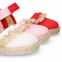 BABY Linen canvas espadrille shoes with laces design.