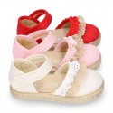 BABY Linen canvas espadrille shoes with laces design.