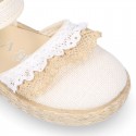 BABY Linen canvas espadrille shoes with laces design.