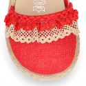 BABY Linen canvas espadrille shoes with laces design.