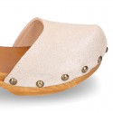 METAL Suede Leather wooden Girl Sandal shoes CLOG style.