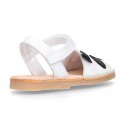 Little PANDA BEAR soft leather Menorquina sandals with hook and loop strap.