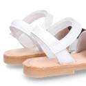 Little PANDA BEAR soft leather Menorquina sandals with hook and loop strap.