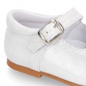 METAL Nappa leather Girl little Mary Jane shoes with hook buckle fastening closure.