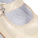 METAL Nappa leather Girl little Mary Jane shoes with hook buckle fastening closure.