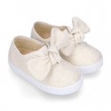 Metal canvas Girl Bamba shoes with sweet BOW design.