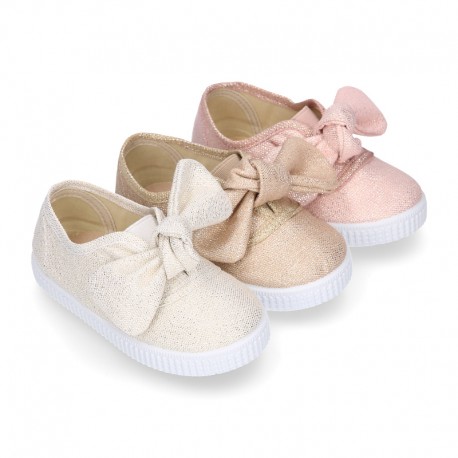 Metal canvas Girl Bamba shoes with sweet BOW design.