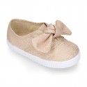 Metal canvas Girl Bamba shoes with sweet BOW design.