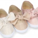 Metal canvas Girl Bamba shoes with sweet BOW design.