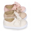 Metal canvas Girl Bamba shoes with sweet BOW design.