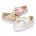 Metal canvas Girl Bamba shoes with sweet BOW design.