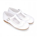 Girl T-Strap Mary Jane shoes in EXTRA SOFT leather with double perforated design.