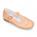 Girl T-Strap Mary Jane shoes in EXTRA SOFT leather with double perforated design.