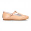 Girl T-Strap Mary Jane shoes in EXTRA SOFT leather with double perforated design.