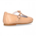 Girl T-Strap Mary Jane shoes in EXTRA SOFT leather with double perforated design.