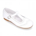 Girl T-Strap Mary Jane shoes in EXTRA SOFT leather with double perforated design.