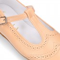 Girl T-Strap Mary Jane shoes in EXTRA SOFT leather with double perforated design.