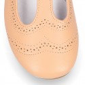 Girl T-Strap Mary Jane shoes in EXTRA SOFT leather with double perforated design.