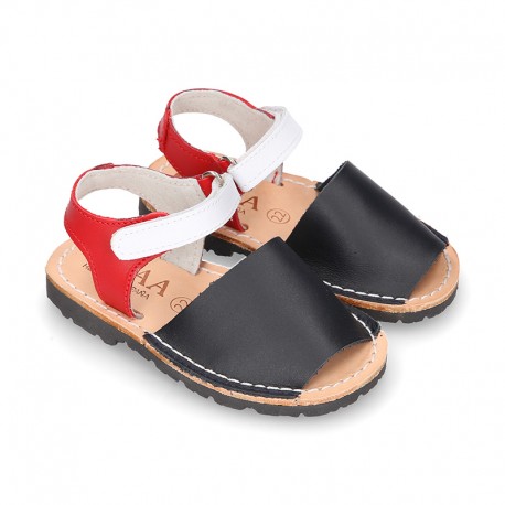 New Menorquina sandals with hook and loop strap in three colors.