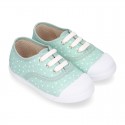 STARS print design cotton canvas Kids sneaker shoes with laces closure and toe cap.