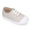 STARS print design cotton canvas Kids sneaker shoes with laces closure and toe cap.