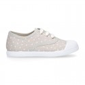 STARS print design cotton canvas Kids sneaker shoes with laces closure and toe cap.