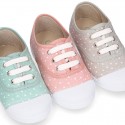 STARS print design cotton canvas Kids sneaker shoes with laces closure and toe cap.