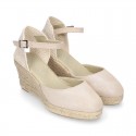 Classic METAL Suede leather wedge women sandals espadrille shoes.