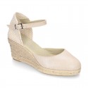 Classic METAL Suede leather wedge women sandals espadrille shoes.