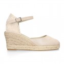 Classic METAL Suede leather wedge women sandals espadrille shoes.