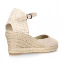 Classic METAL Suede leather wedge women sandals espadrille shoes.